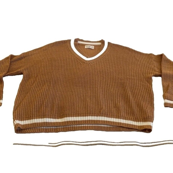 DRESS UP Womens V Neck Sweater Brown/Cream Size S - Picture 1 of 6